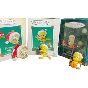 Miniature Hallmark Keepsake Ornaments Tweety Looney‎ Tunes Original Box Lot of 3